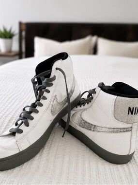 Nike White and Gray High-Top Leather Sneakers